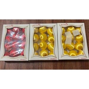 Vintage 3 Boxes Of Mini PYRAMID Spun Satin Ornaments 1.5” Round MCM